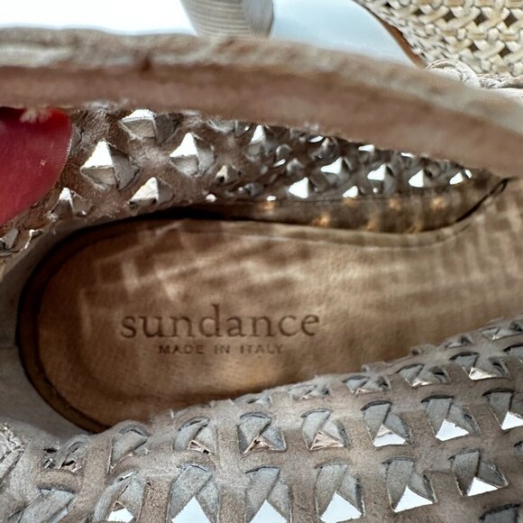 Sundance Trianon Stacked Heel Booties Woven Leather Sandals Shoes 41 US 10 10.5 - Picture 3 of 6